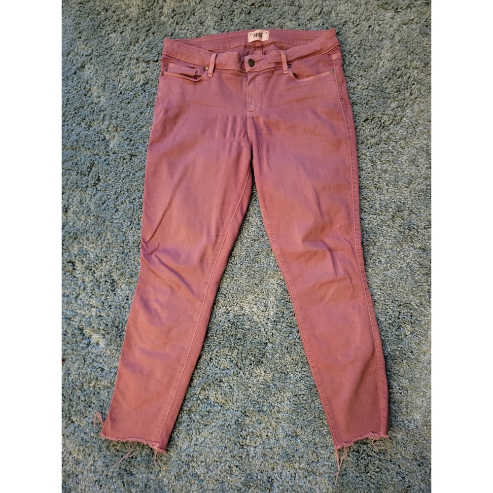 PAIGE Stretch Pink Raw Hem Ankle Skinny Jeans Size 31